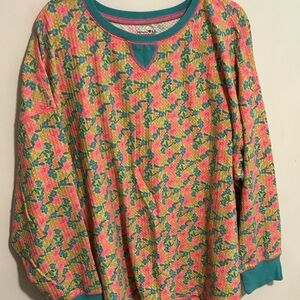 Natural Life Pink & Teal Floral thermal pajamas - set XL